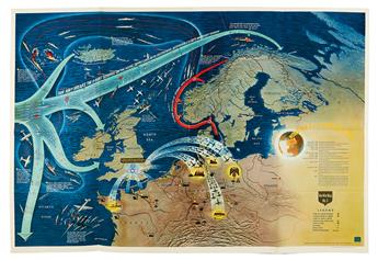(WORLD WAR II.) Educational Services Division. Two color-printed map posters,